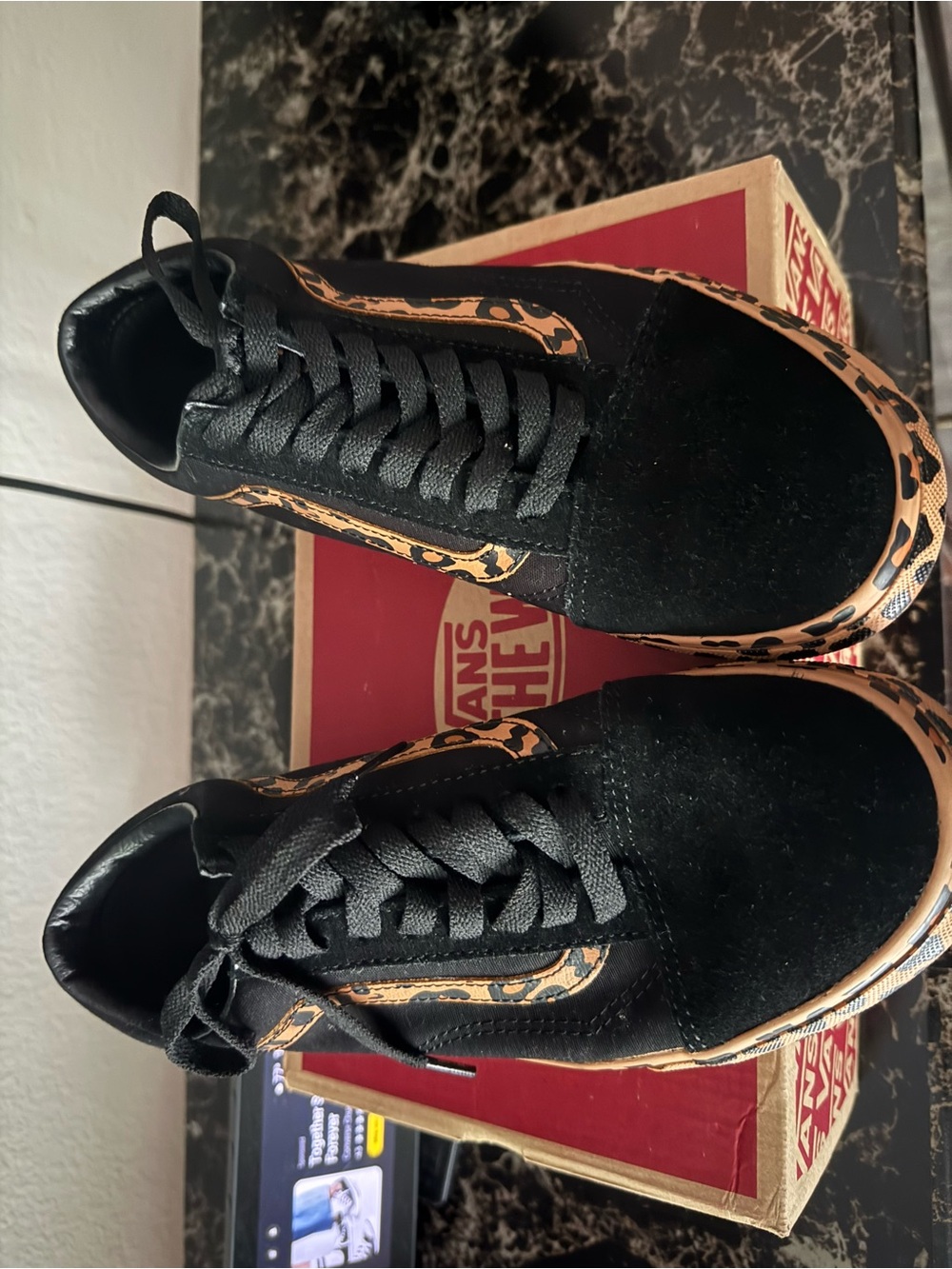 Women’s Vans Black Sneakers with Leopard Print Trim